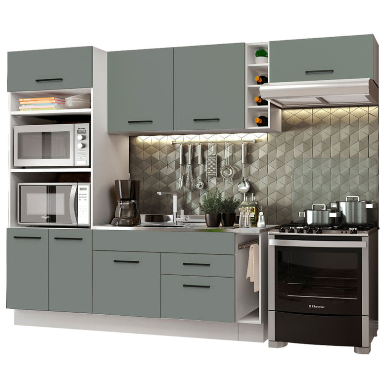 Armário de Cozinha Completa 290cm Branco/Cinza Agata Madesa 02