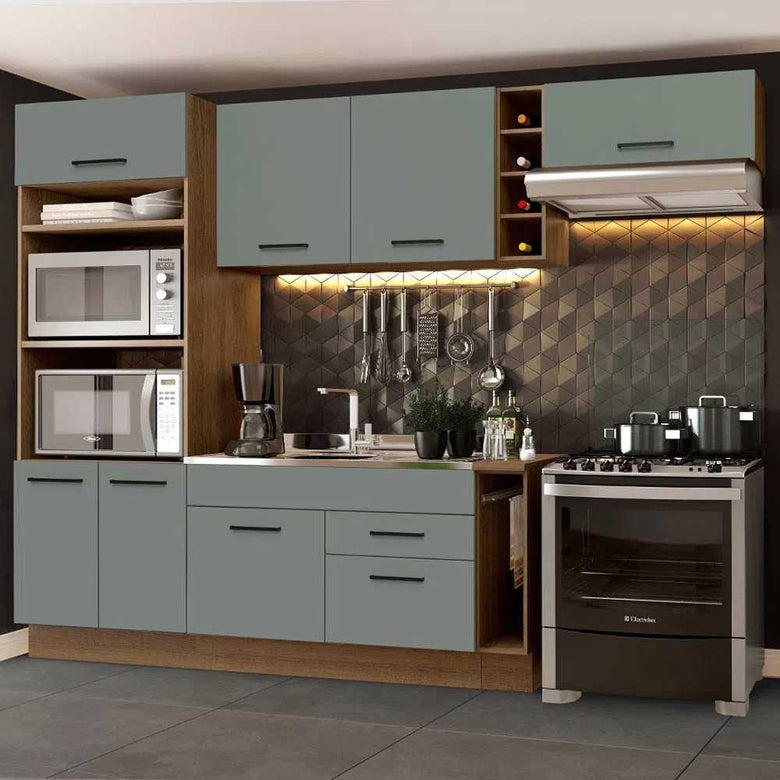 Armário de Cozinha Completa 290cm Rustic/Cinza Agata Madesa 02