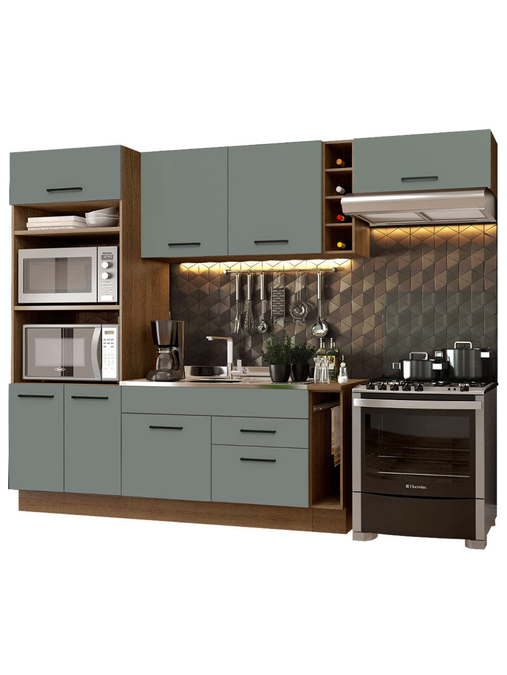 Armário de Cozinha Completa 290cm Rustic/Cinza Agata Madesa 02 - Rustic/Cinza