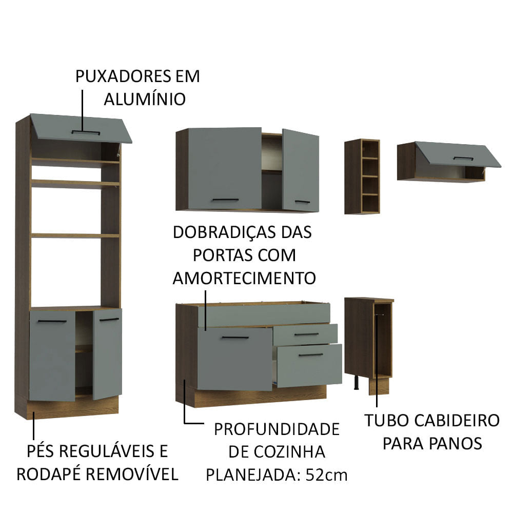 Armário de Cozinha Completa 290cm Rustic/Cinza Agata Madesa 02