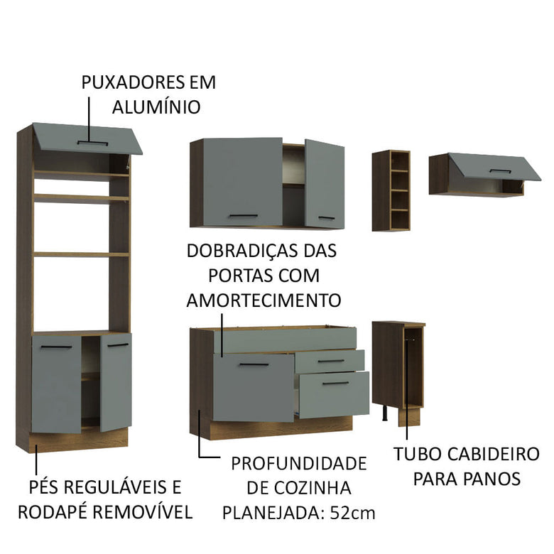 Armário de Cozinha Completa 290cm Rustic/Cinza Agata Madesa 02