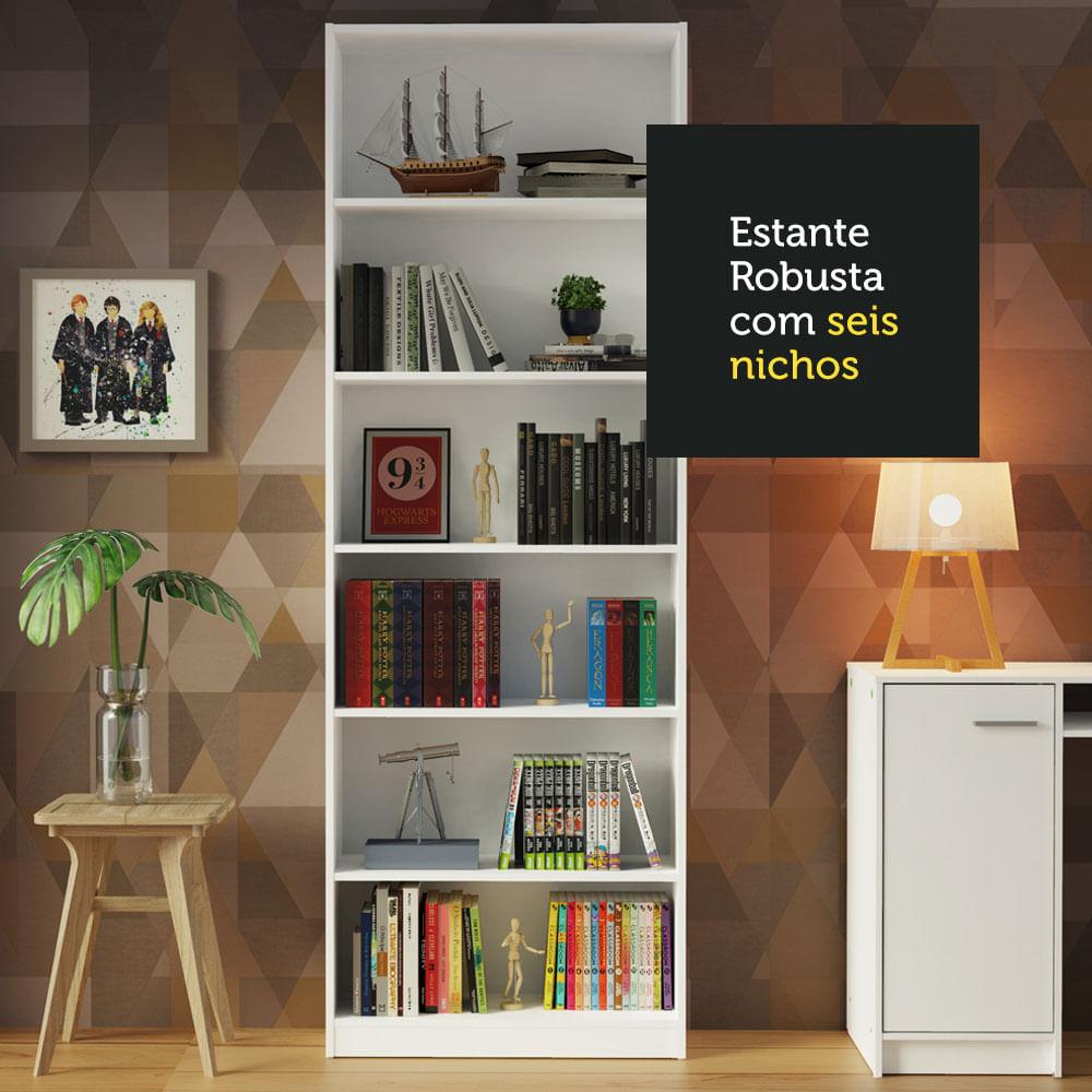Estante Livreiro Madesa 6908 com 6 Nichos Branco