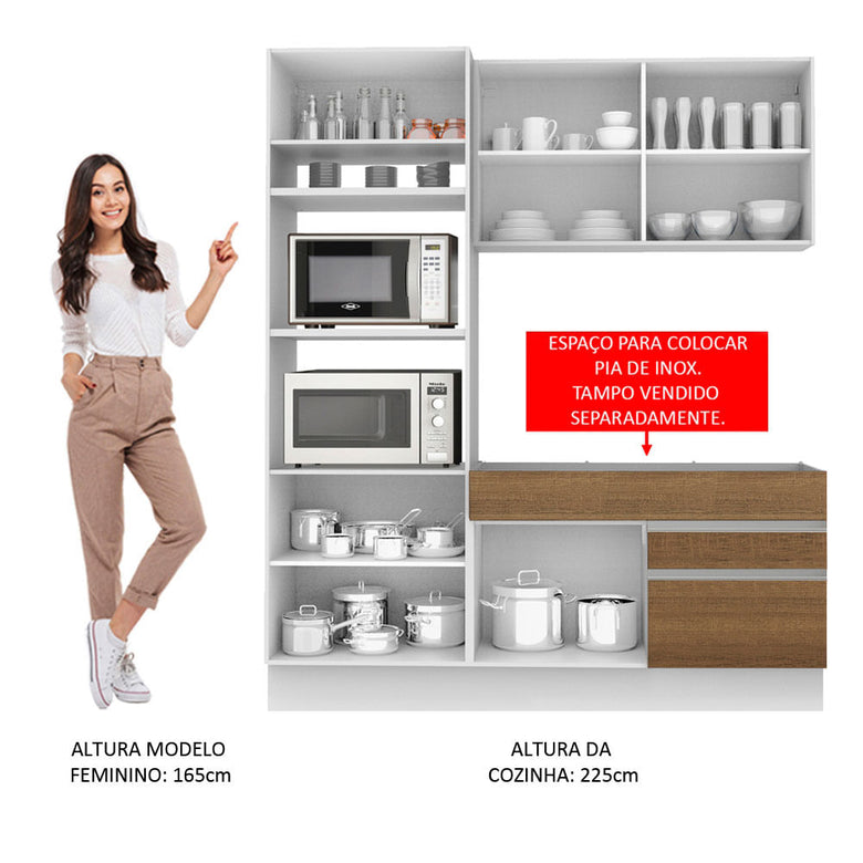 Armário de Cozinha Compacta 6 Portas 2 Gavetas (Sem Tampo e Pia) Branco/Rustic Lívia Madesa