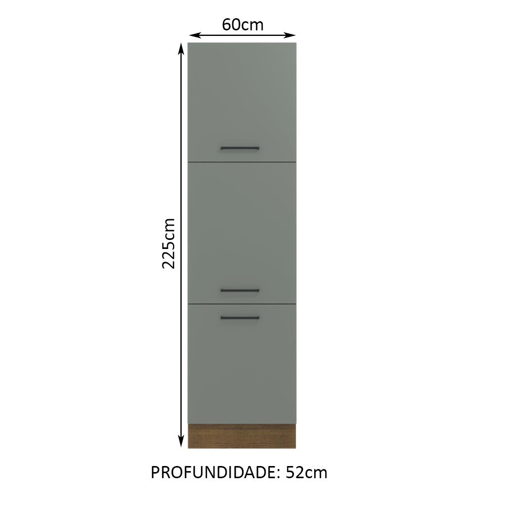 Paneleiro Madesa Agata 60 cm 3 Portas Rustic/Cinza - Rustic/Cinza