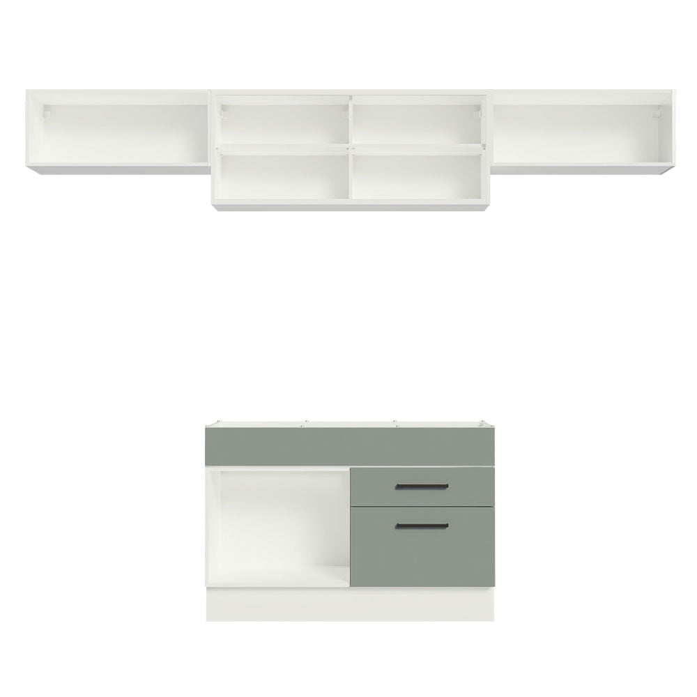Armário de Cozinha Compacta 280cm Branco/Cinza Agata Madesa 01