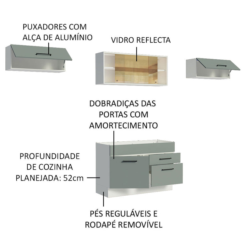 Armário de Cozinha Compacta 280cm Branco/Cinza Agata Madesa 01