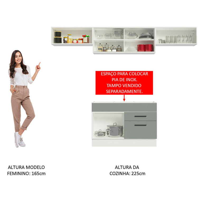 Armário de Cozinha Compacta 280cm Branco/Cinza Agata Madesa 01