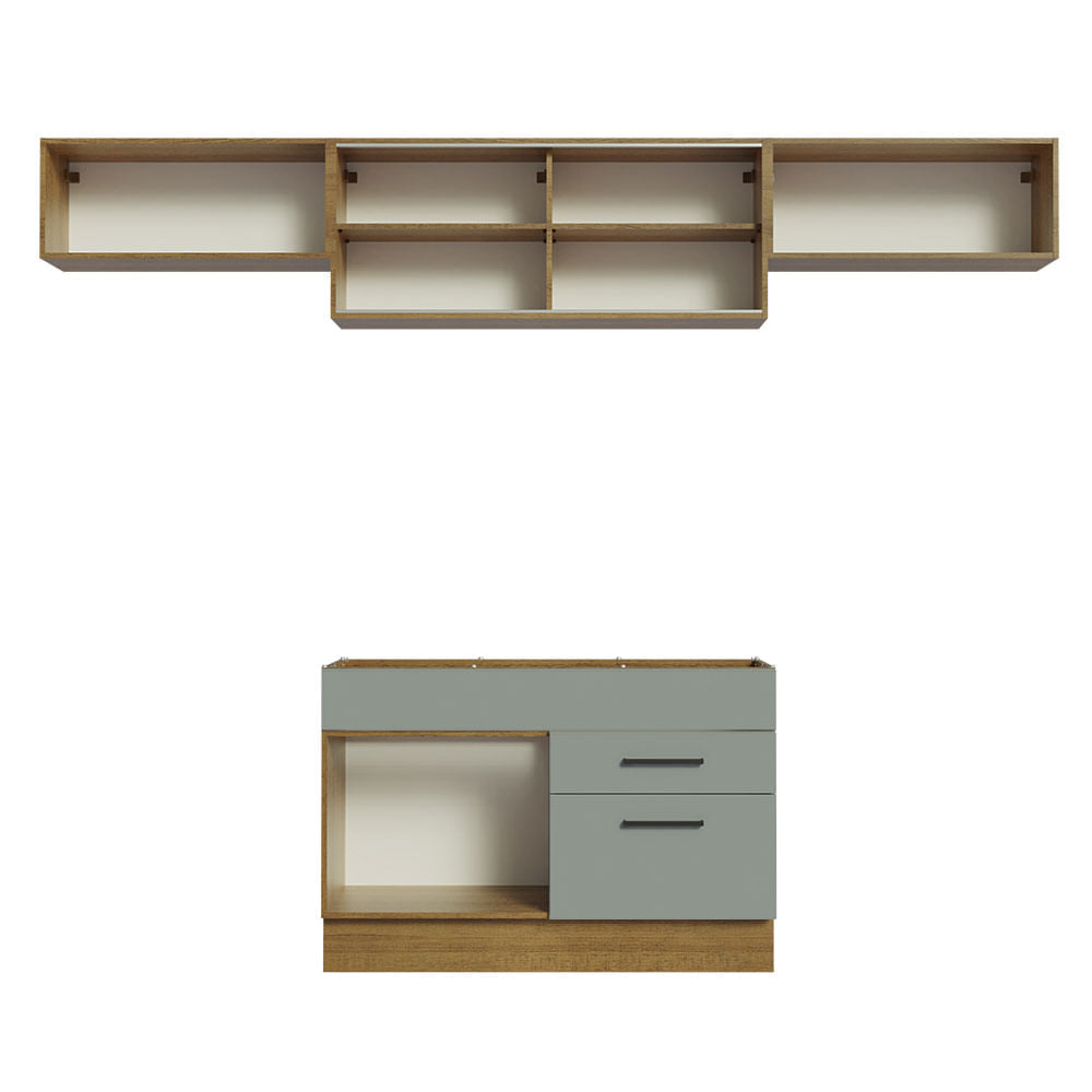 Armário de Cozinha Compacta 280cm Rustic/Cinza Agata Madesa 01