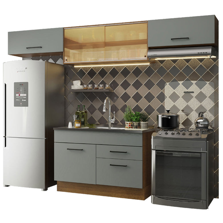 Armário de Cozinha Compacta 280cm Rustic/Cinza Agata Madesa 01