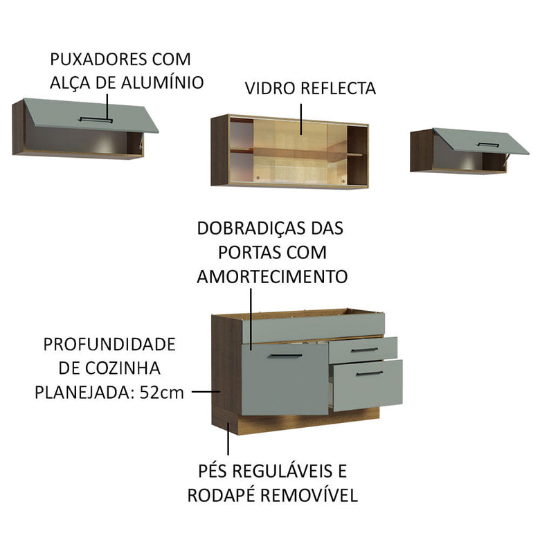 Armário de Cozinha Compacta 280cm Rustic/Cinza Agata Madesa 01