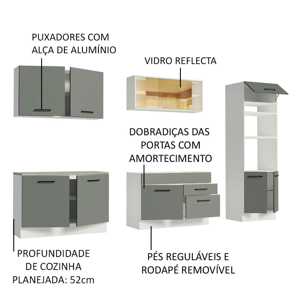 Armário de Cozinha Completa 310cm Branco/Cinza Agata Madesa 01
