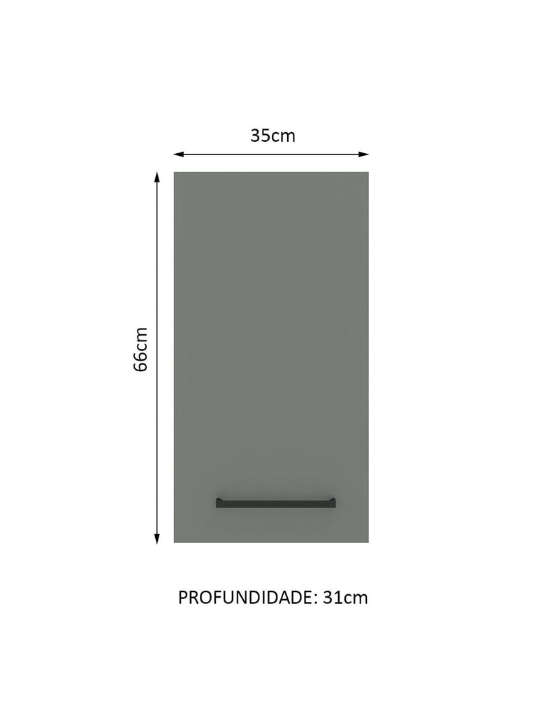 Armário Aéreo Madesa Agata 35 cm 1 Porta Branco/Cinza