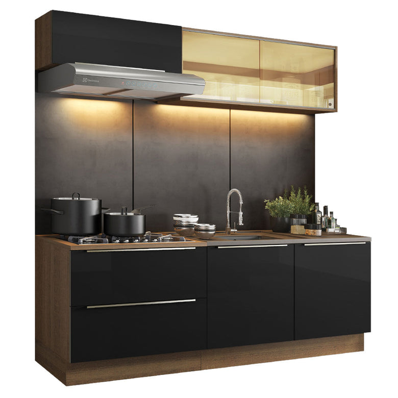 Armário de Cozinha Compacta 200cm Rustic/Preto Lux Madesa 01