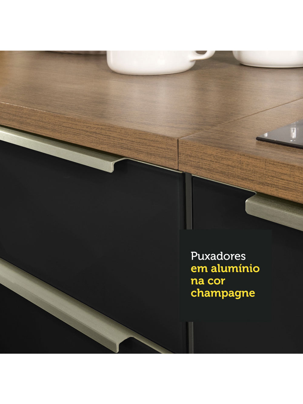 Armário de Cozinha Completa 240cm Rustic/Preto Lux Madesa 02