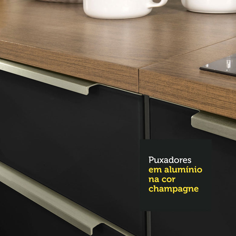 Armário de Cozinha Completa 260cm Rustic/Preto Lux Madesa 03