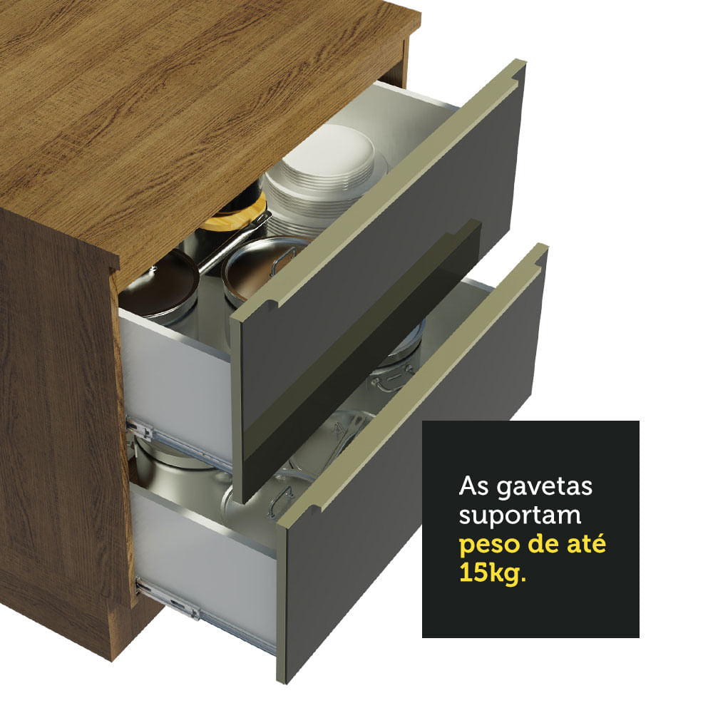 Armário de Cozinha Completa 320cm Rustic/Preto Lux Madesa 01