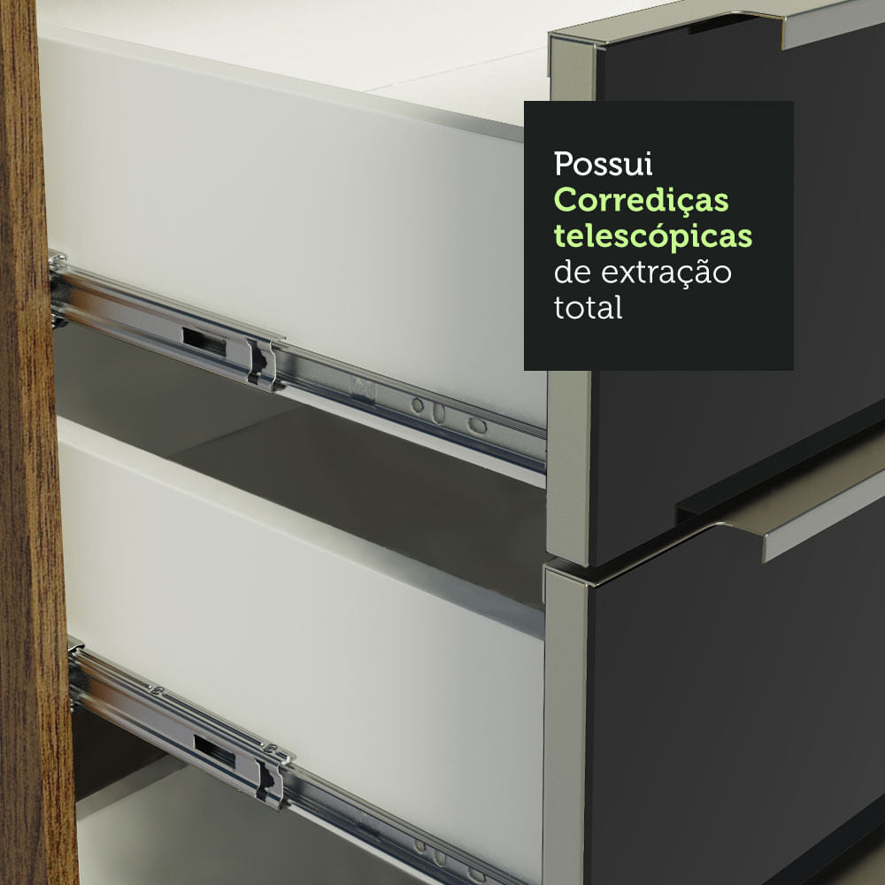 Armário de Cozinha Completa 260cm Rustic/Preto Lux Madesa 05