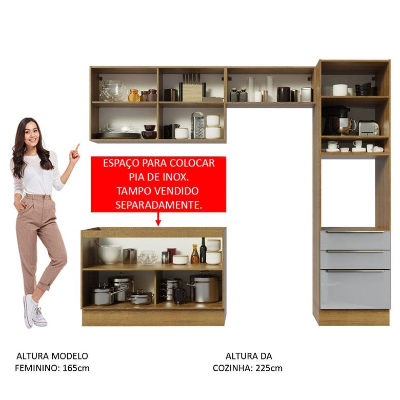 Armário de Cozinha Completa 260cm Rustic/Cinza Lux Madesa 05