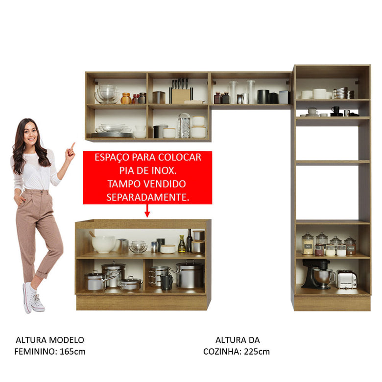 Armário de Cozinha Completa 270cm Rustic/Preto Lux Madesa 01