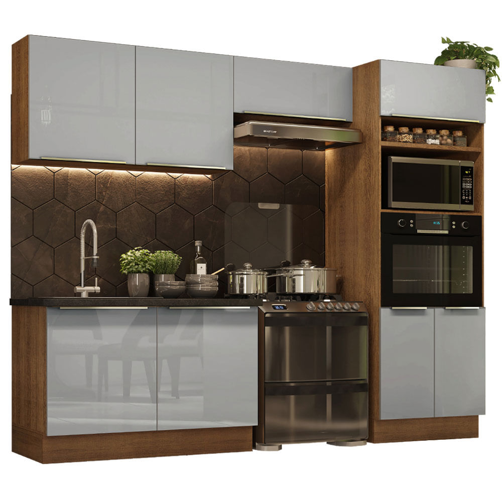 Armário de Cozinha Completa 270cm Rustic/Cinza Lux Madesa 01 - Rustic/Cinza