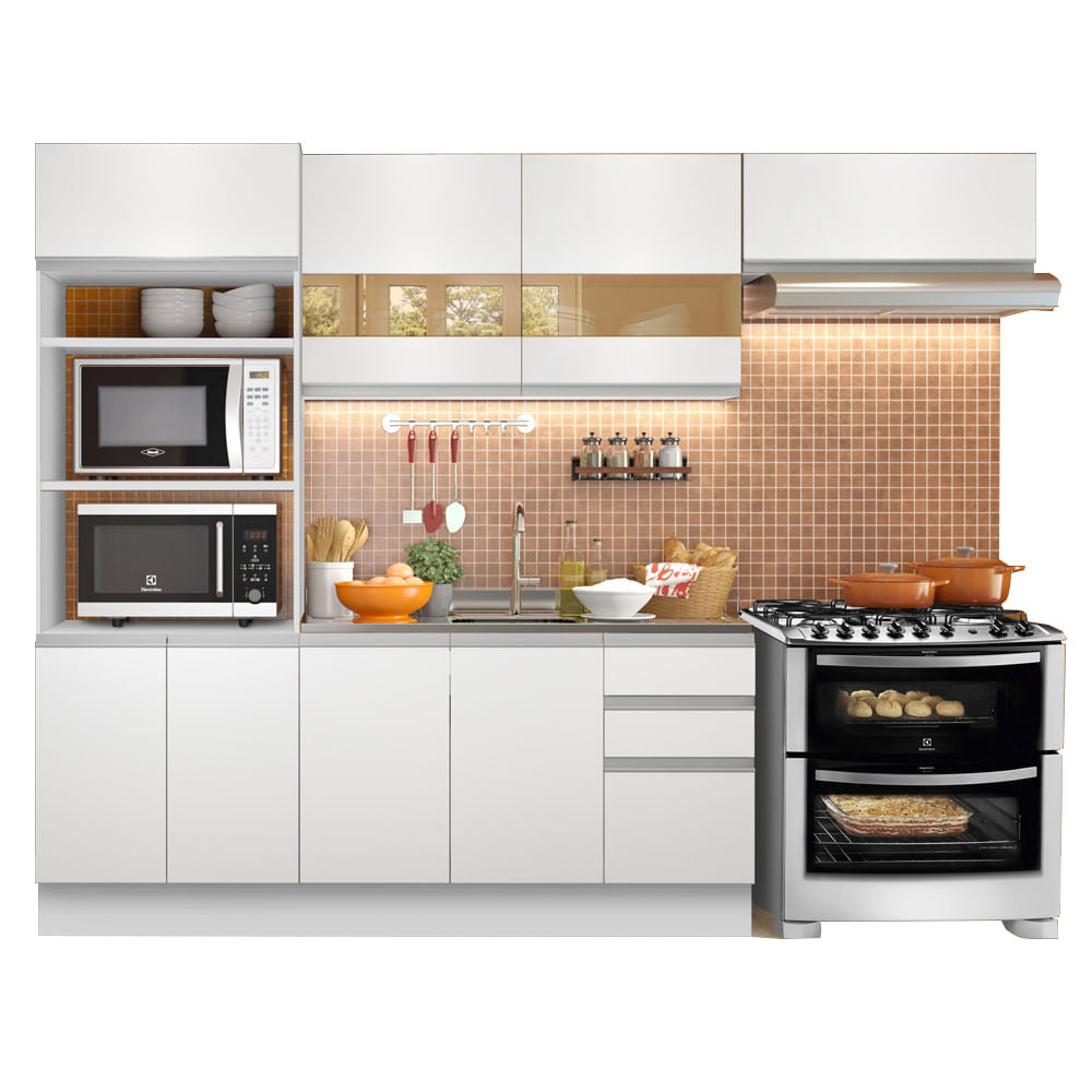 Armário de Cozinha Completa 270cm Branco Marselha Madesa 01 - Branco