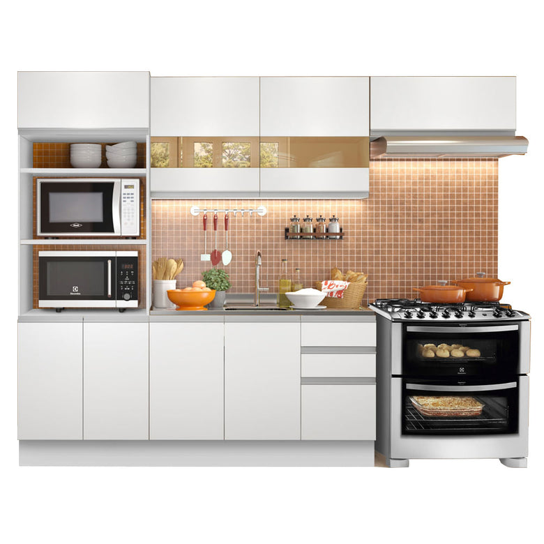 Armário de Cozinha Completa 270cm Branco Marselha Madesa 01