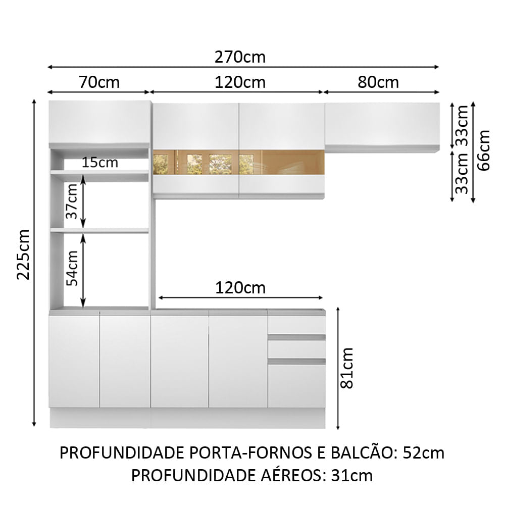 Armário de Cozinha Completa 270cm Branco Marselha Madesa 01