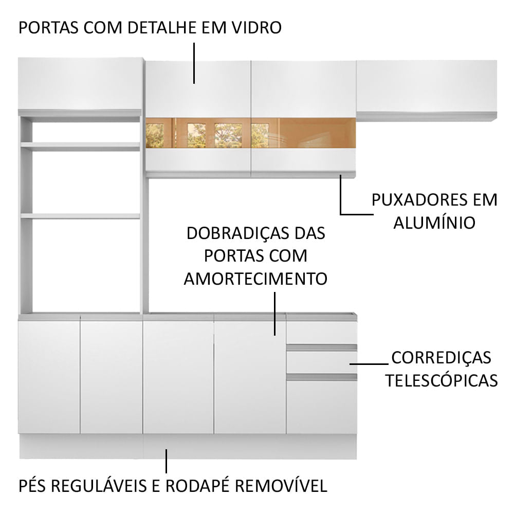 Armário de Cozinha Completa 270cm Branco Marselha Madesa 01