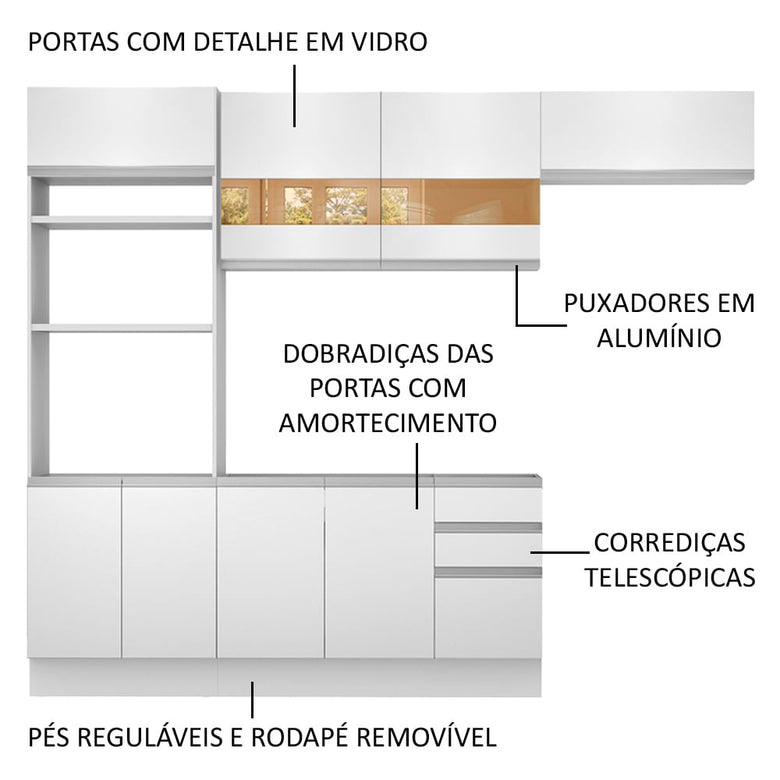 Armário de Cozinha Completa 270cm Branco Marselha Madesa 01