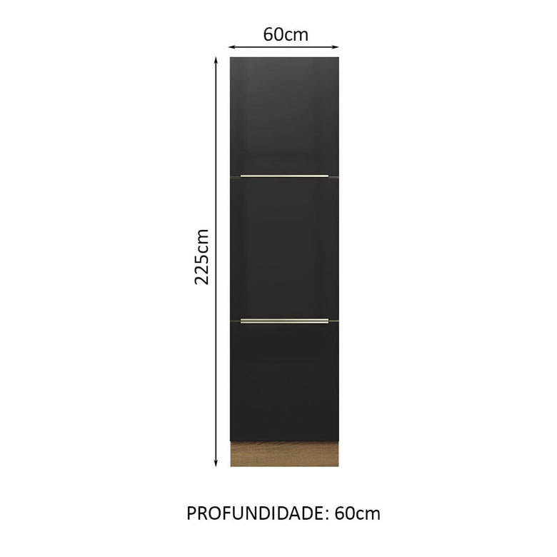 Paneleiro Madesa Lux 60 cm 3 Portas Rustic/Preto