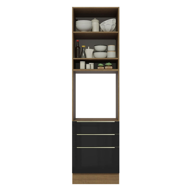Torre Quente Madesa Lux 60 cm 1 Porta 3 Gavetas Rustic/Preto