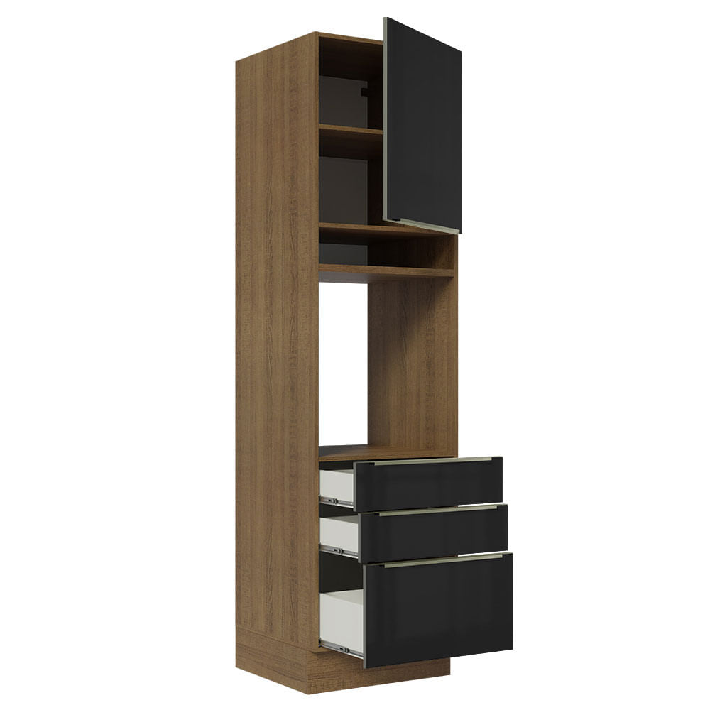 Torre Quente Madesa Lux 60 cm 1 Porta 3 Gavetas Rustic/Preto