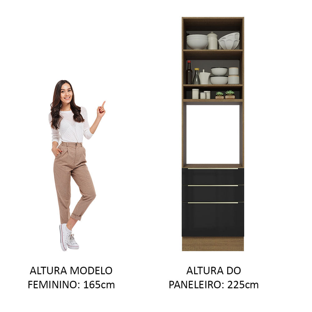 Torre Quente Madesa Lux 60 cm 1 Porta 3 Gavetas Rustic/Preto