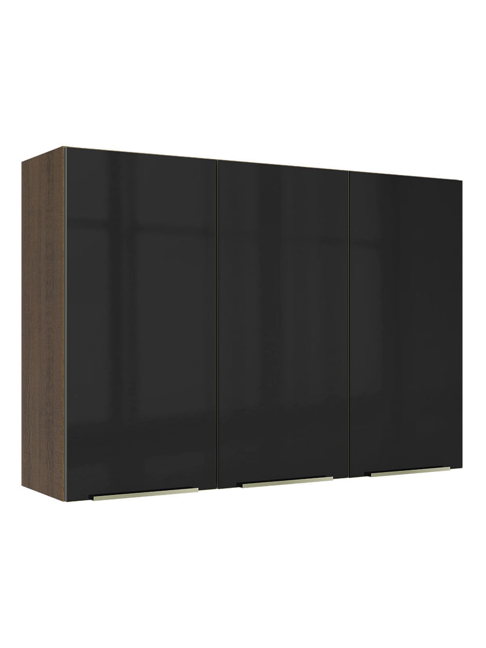 Armário Aéreo Madesa Lux 120 cm 3 Portas Rustic/Preto - Rustic/Preto