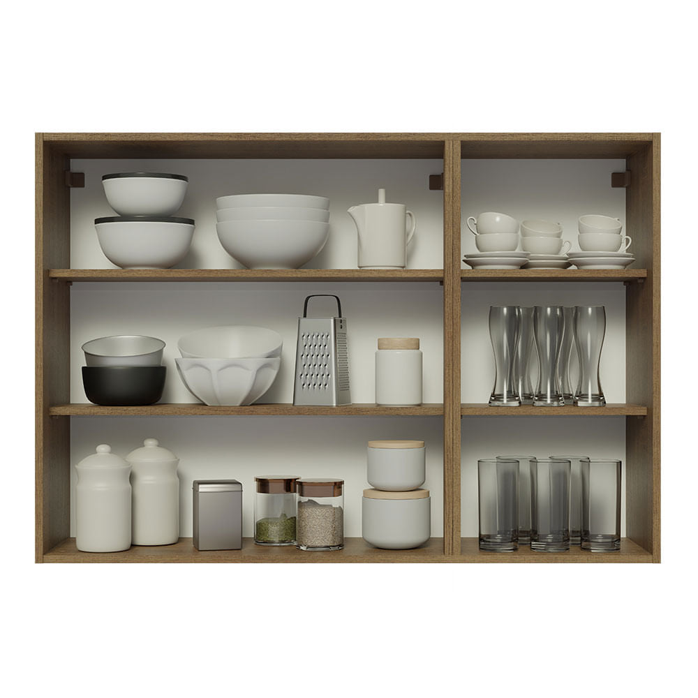 Armário Aéreo Madesa Lux 120 cm 3 Portas Rustic/Preto