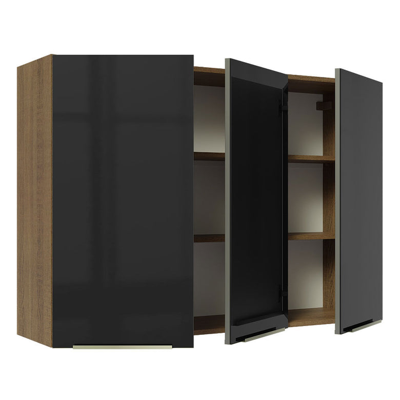 Armário Aéreo Madesa Lux 120 cm 3 Portas Rustic/Preto