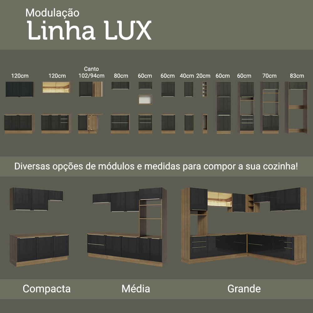 Armário Aéreo Madesa Lux 40 x 83 cm 1 Porta Rustic/Preto