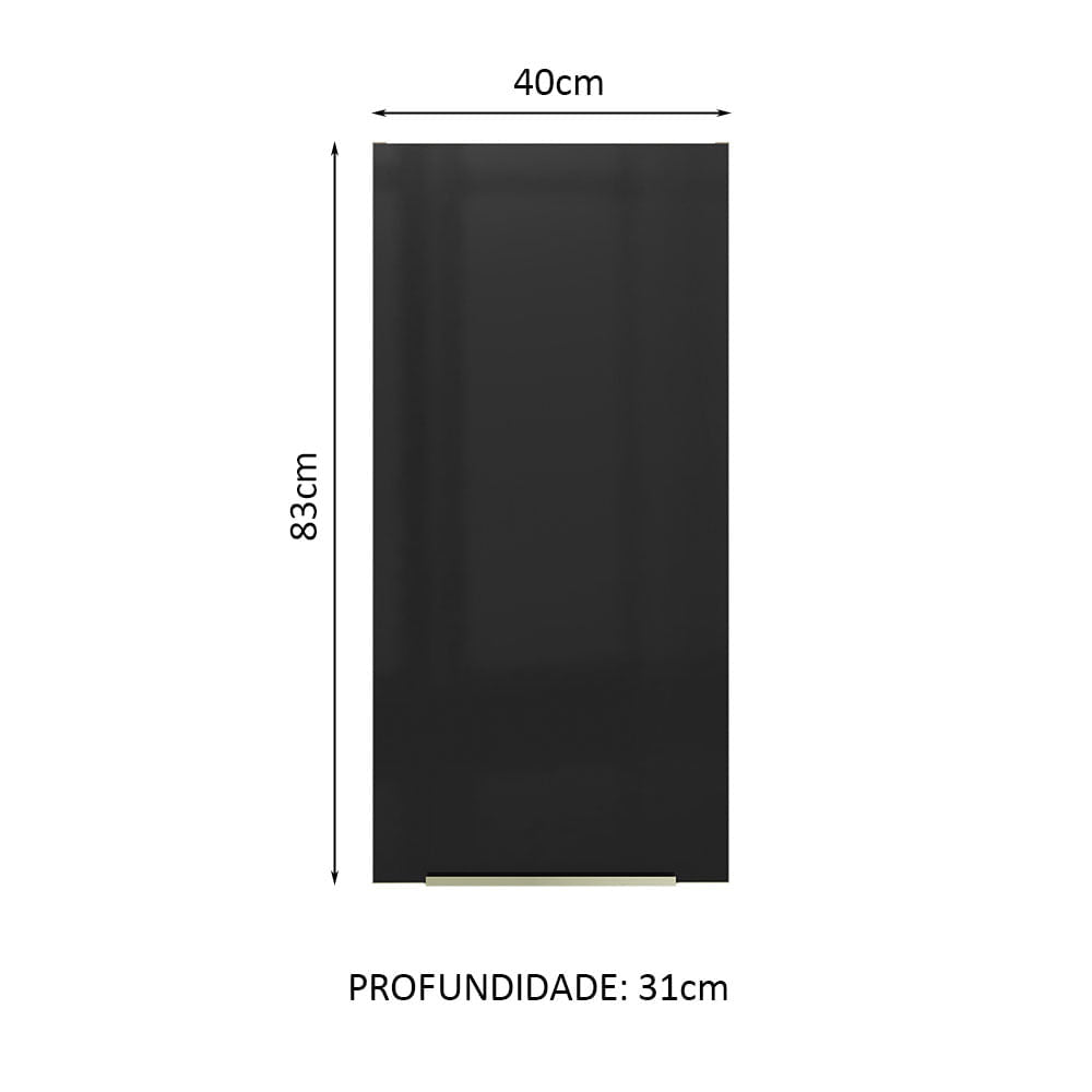 Armário Aéreo Madesa Lux 40 x 83 cm 1 Porta Rustic/Preto - Rustic/Preto
