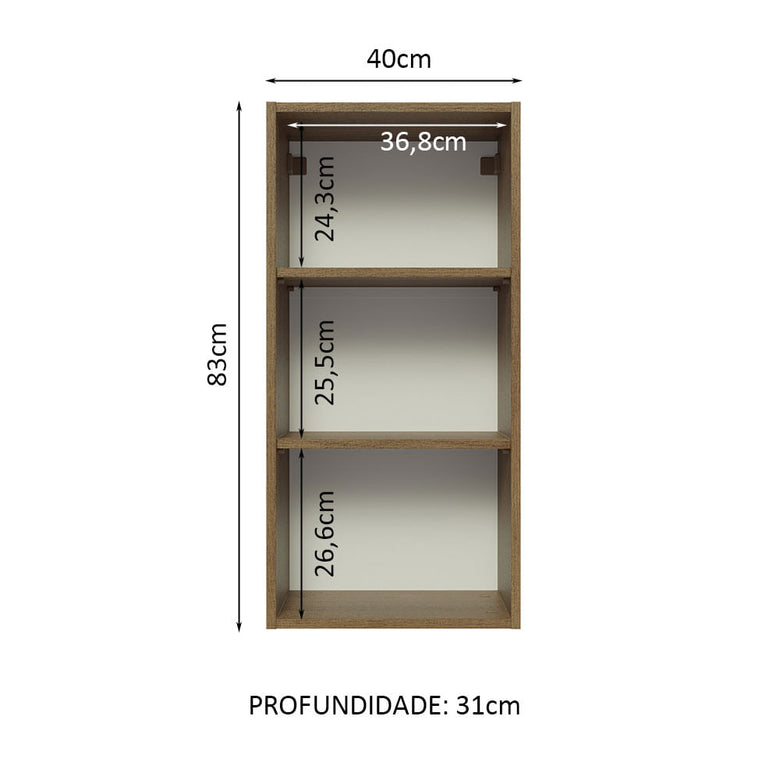 Armário Aéreo Madesa Lux 40 x 83 cm 1 Porta Rustic/Preto