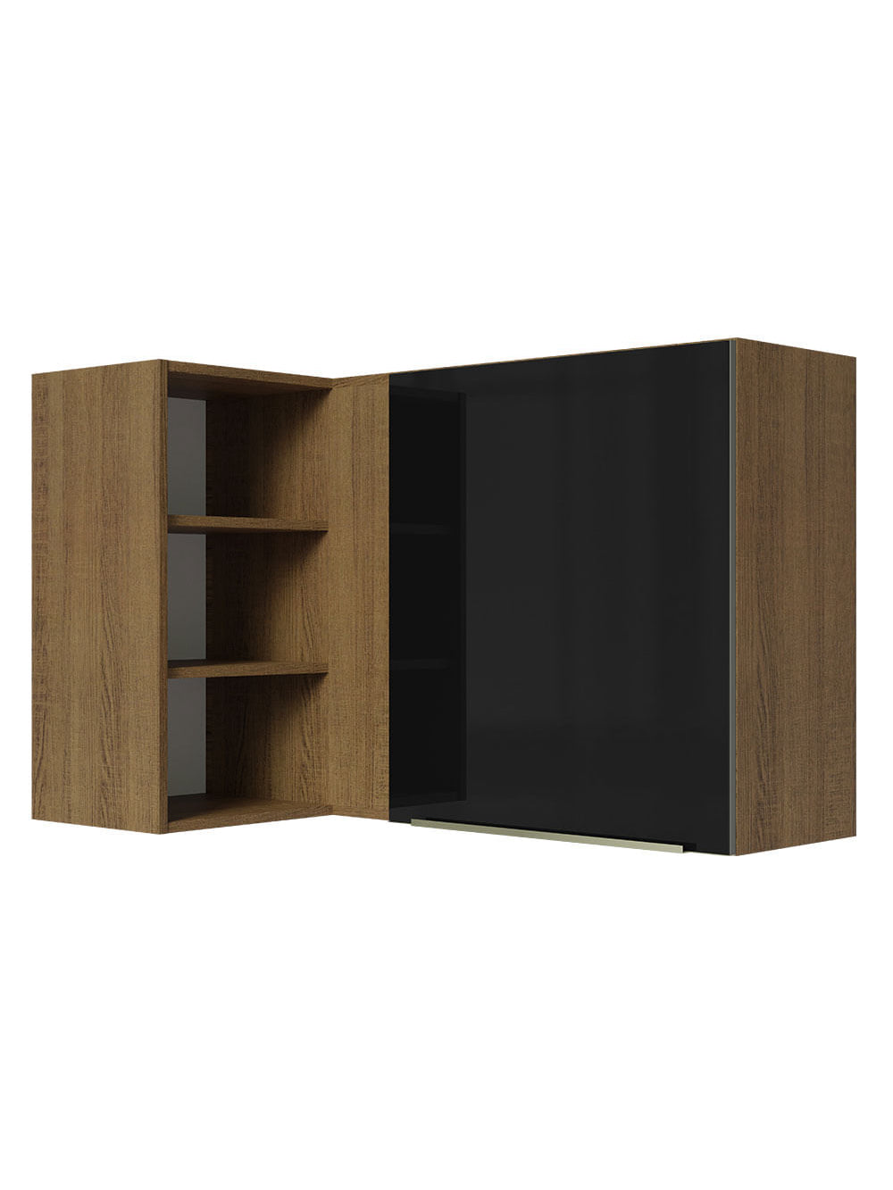 Armário Aéreo de Canto com Adega Acoplada Madesa Lux 1 Porta Rustic/Preto - Rustic/Preto