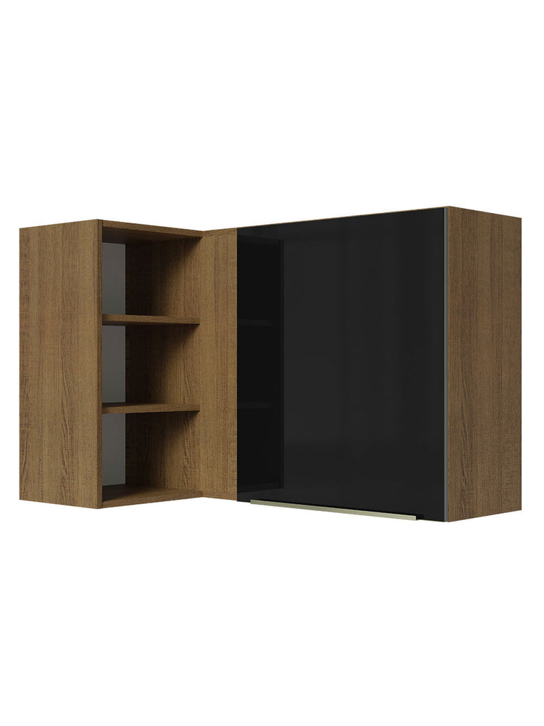 Armário Aéreo de Canto com Adega Acoplada Madesa Lux 1 Porta Rustic/Preto