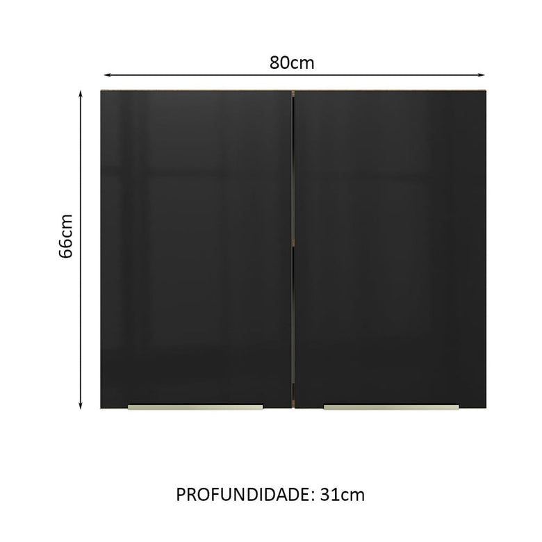 Armário Aéreo Madesa Lux 80 cm 2 Portas Rustic/Preto