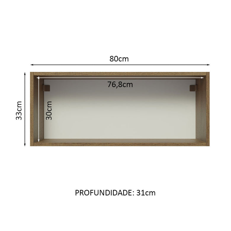 Armário Aéreo Madesa Lux 80 cm 1 Porta Basculante Rustic/Preto