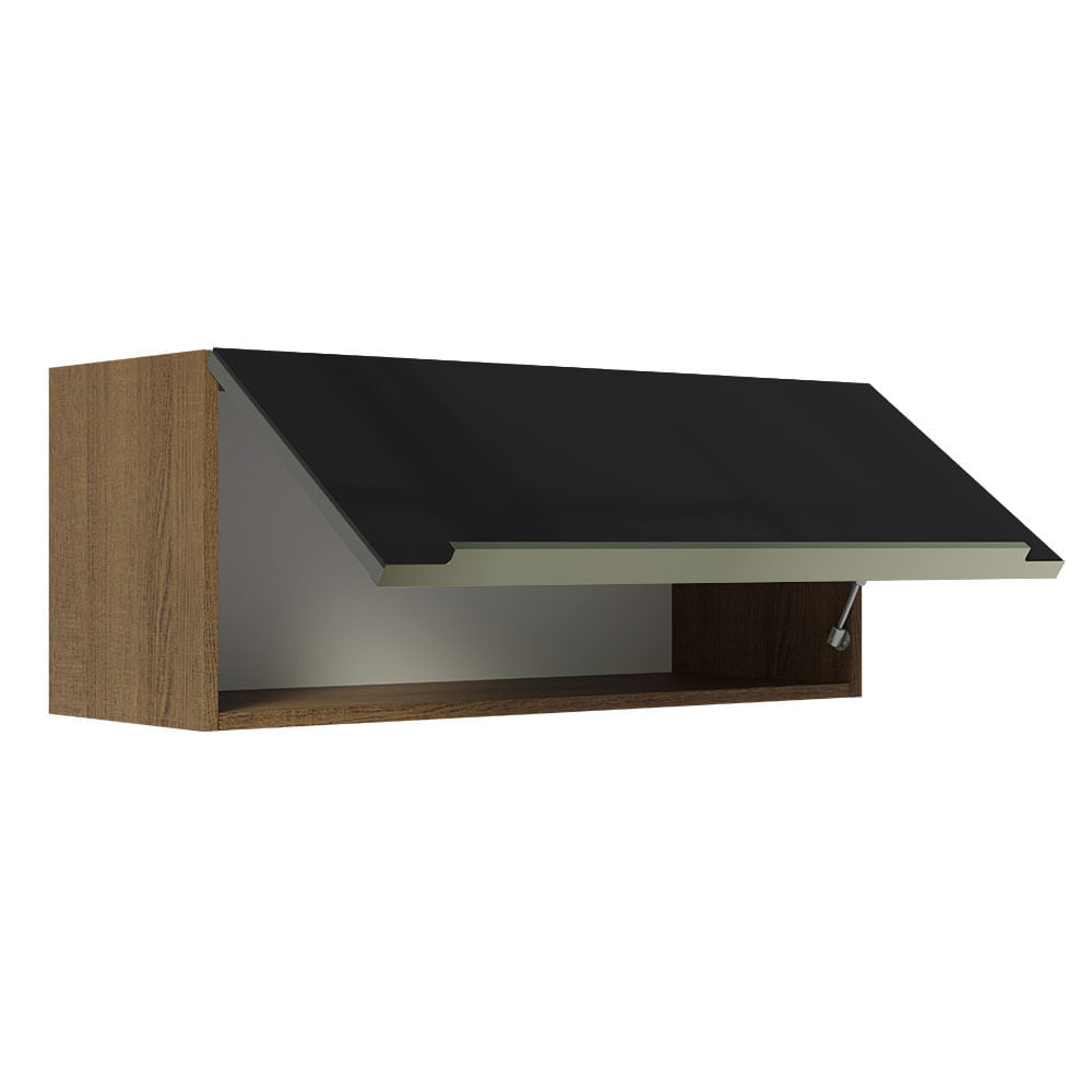 Armário Aéreo Madesa Lux 80 cm 1 Porta Basculante Rustic/Preto