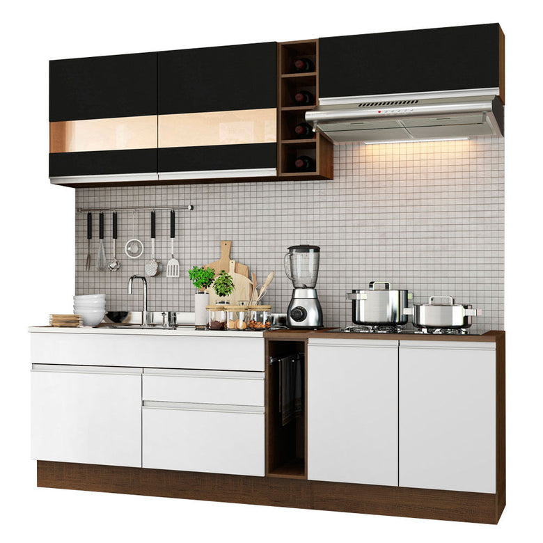 Armário de Cozinha Completa 220cm Rustic/Branco/Preto Parma Madesa 02
