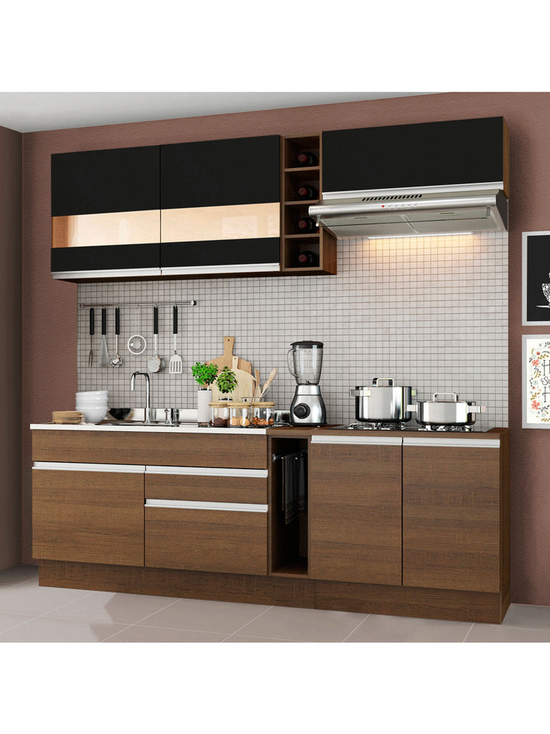 Armário de Cozinha Completa 220cm Rustic/Rustic/Preto Parma Madesa 02