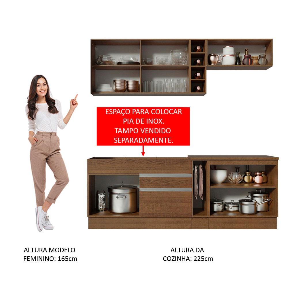 Armário de Cozinha Completa 220cm Rustic/Rustic/Preto Parma Madesa 02