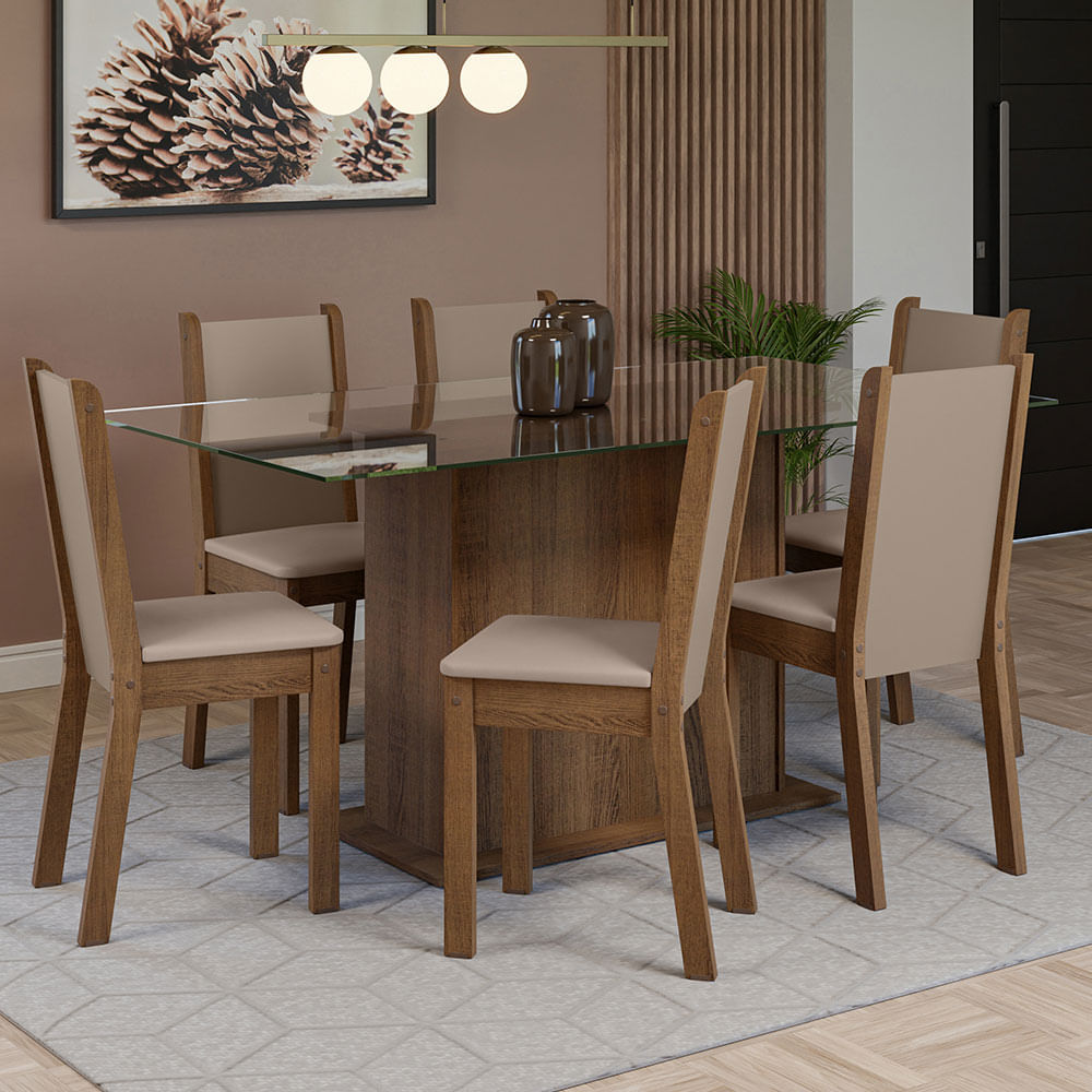 Kit 6 Cadeiras 4291 Madesa Rustic/Crema/Sintético Bege - Rustic/Crema/Pérola