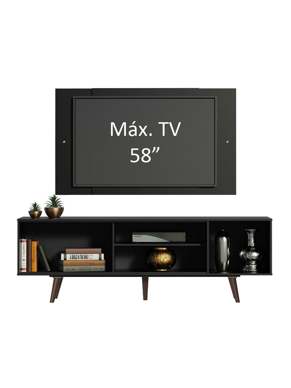 Rack Madesa Dubai com Pés e Painel para TV até 58 Polegadas Preto/Rustic 8ND8
