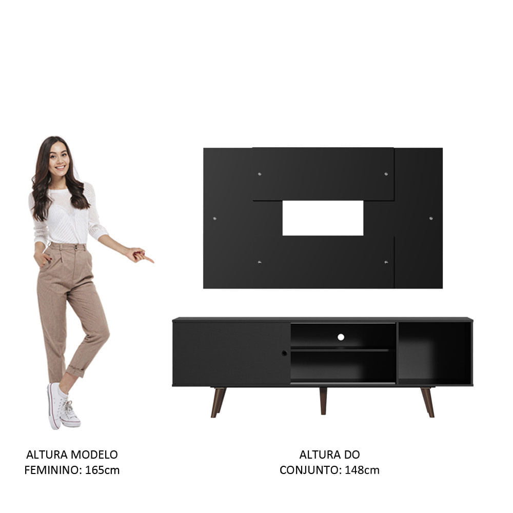 Rack Madesa Dubai com Pés e Painel para TV até 58 Polegadas Preto/Rustic 8ND8